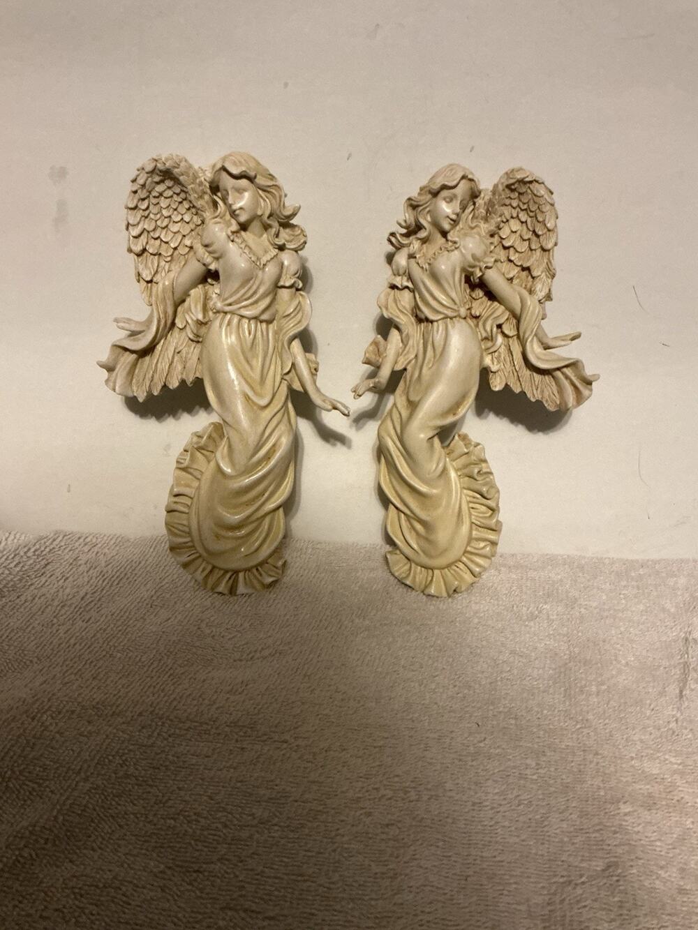 Vintage Resin Guardian Angel Door Frame Corner Sculptors Pair Wall Plaque Topper